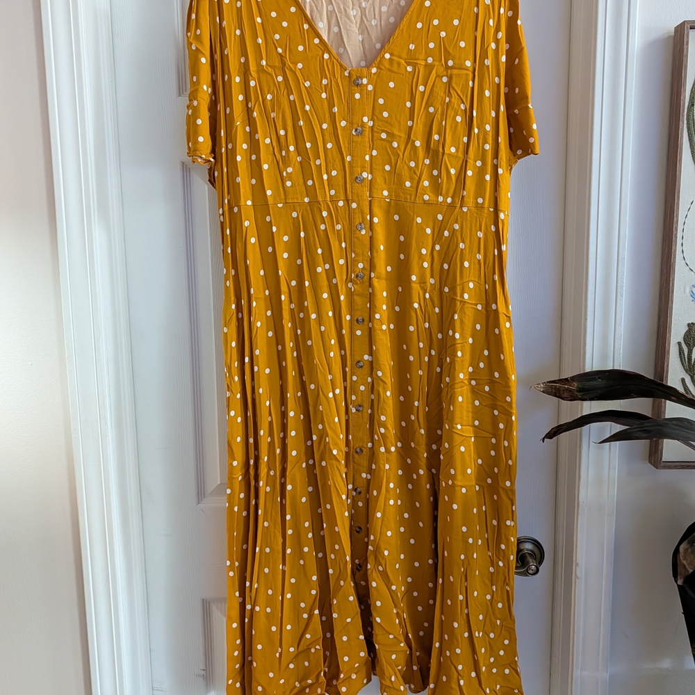 Ava & Viv Yellow Polka Dot Midi Dress
